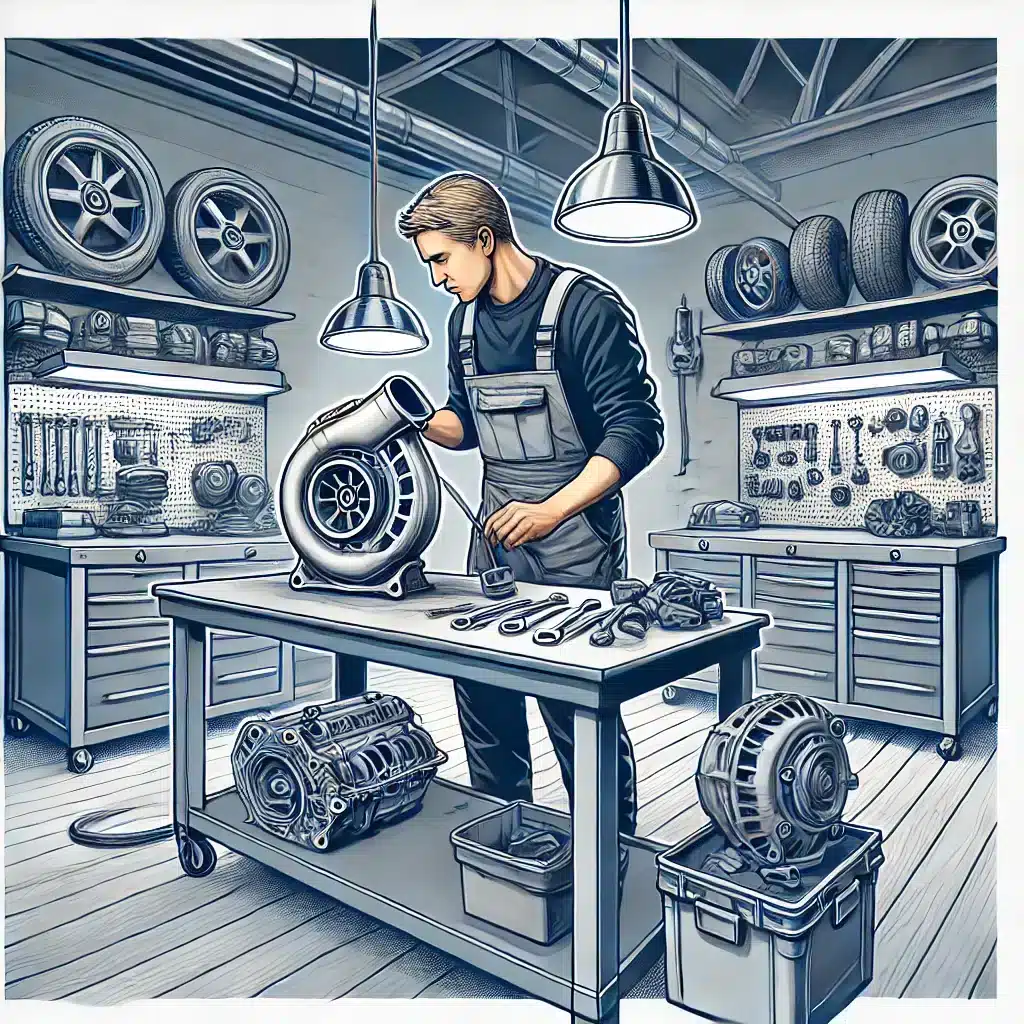 DALL·E 2025-06-04 15.34.58 - A square-format version of a semi-realistic digital illustration for the 'Our Services' section of an automotive website focused on regenerated car pa